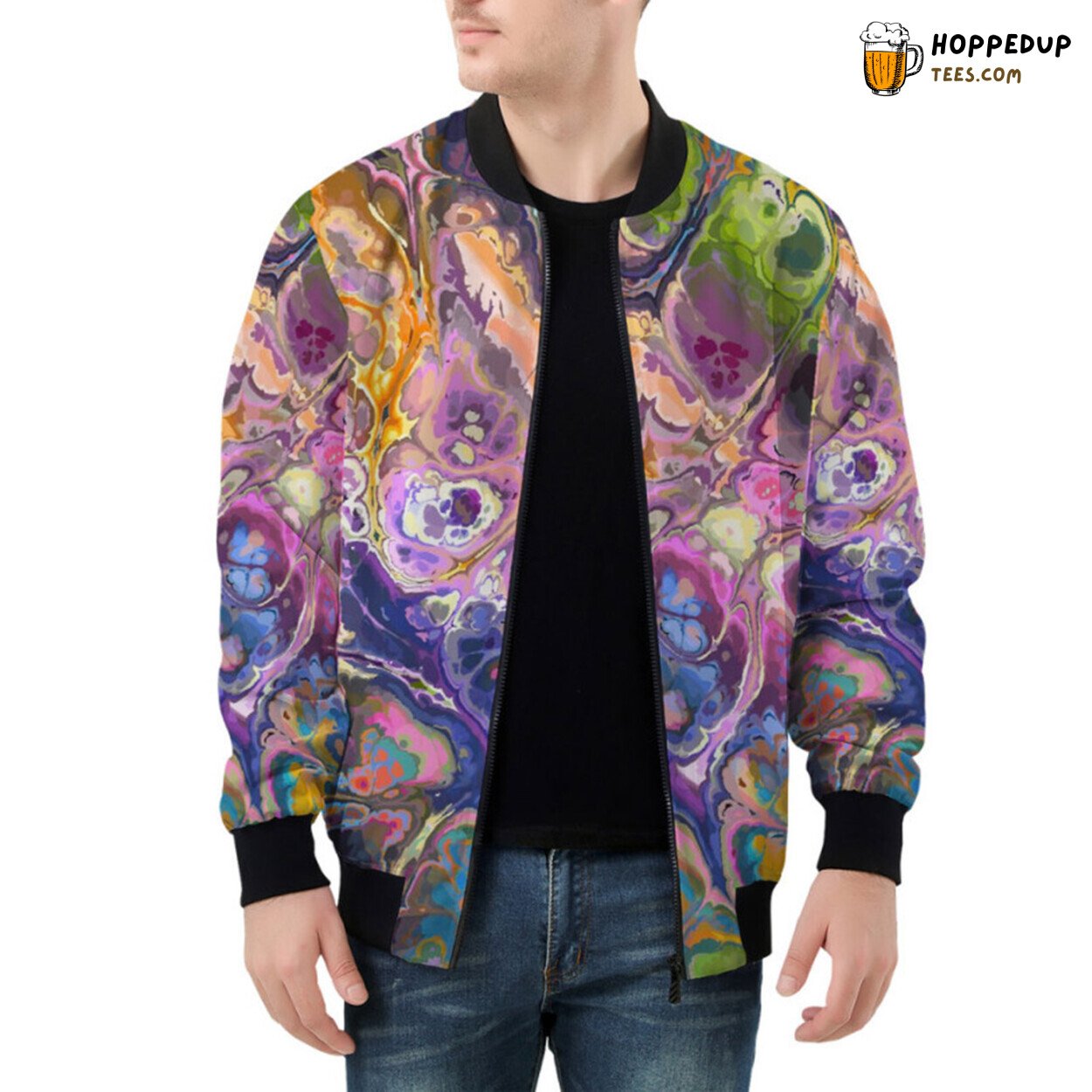 Modern Interpretation of Abstract Fluid Marble Ink Premium Bomber Jacket