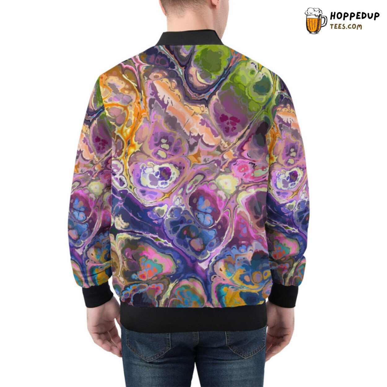 Modern Interpretation of Abstract Fluid Marble Ink Premium Bomber Jacket