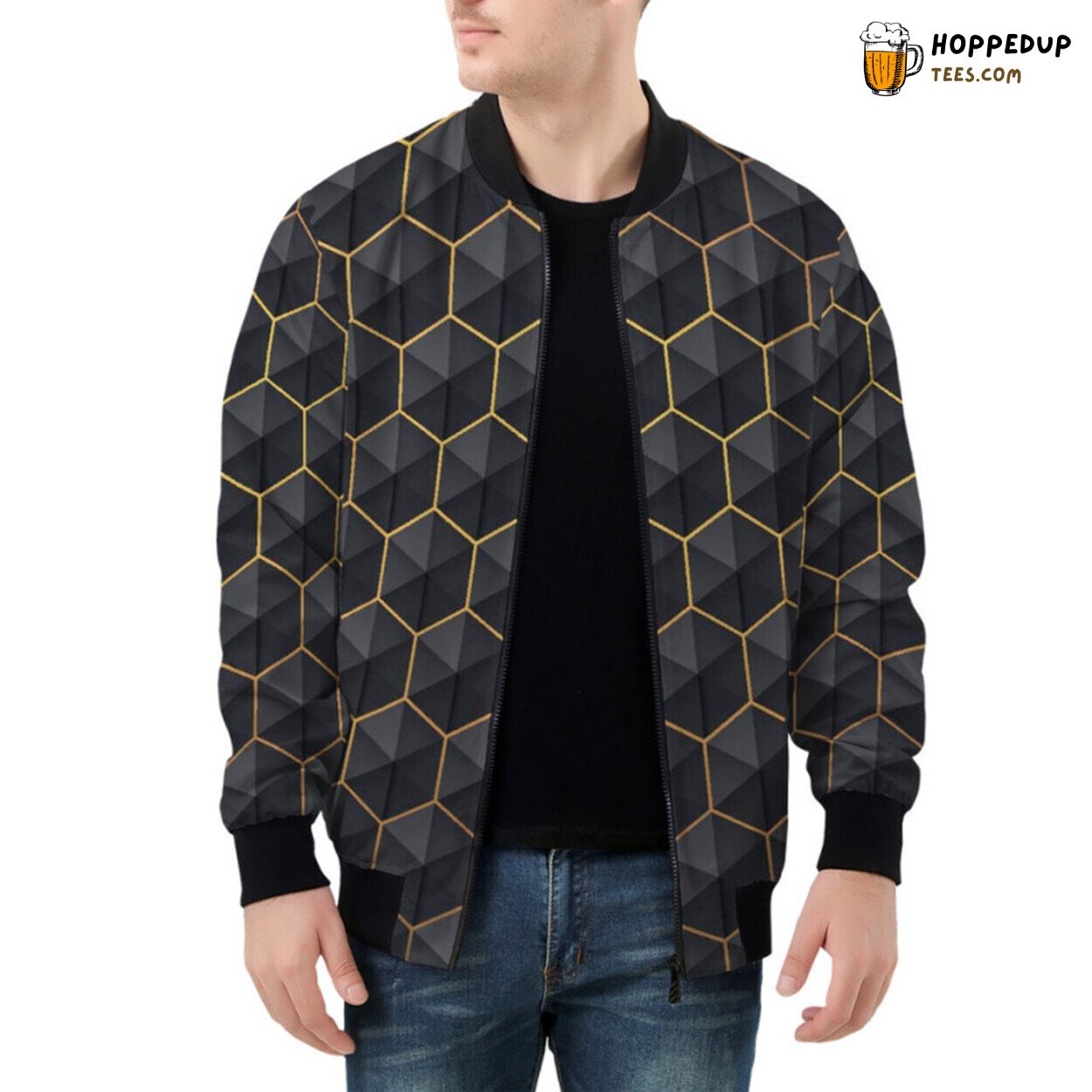 Modern Luxury Bomber Jacket Highlighted by Hexagon Designs