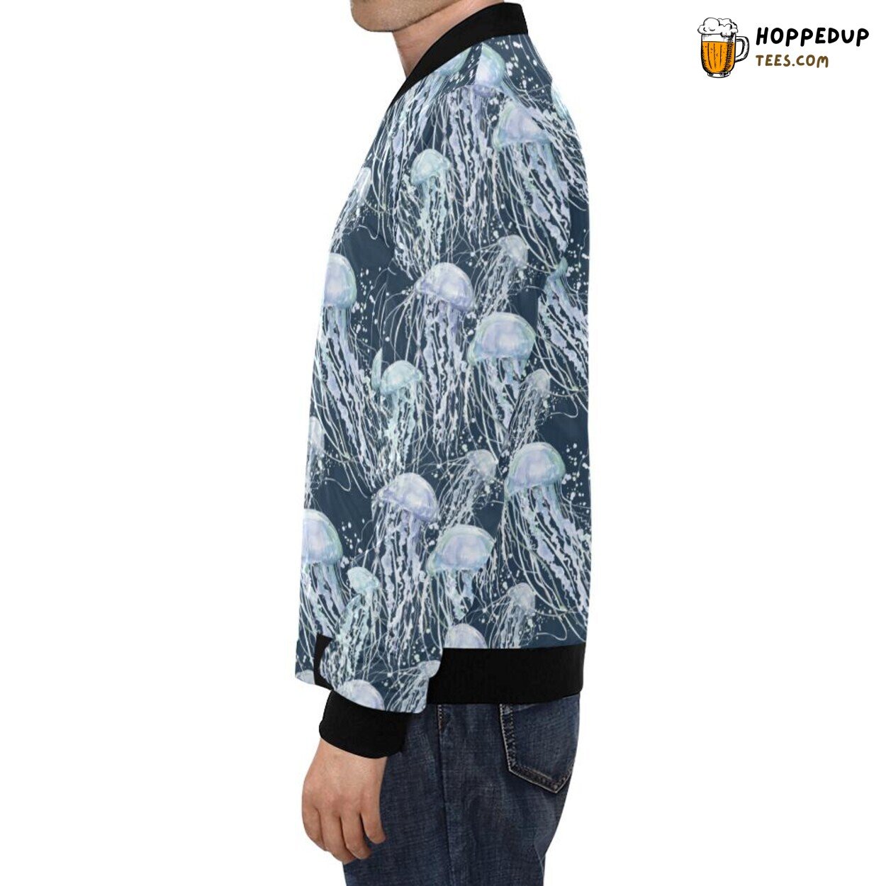 Modern Men’s Bomber Jacket with Jellyfish Pattern Print Aesthetic