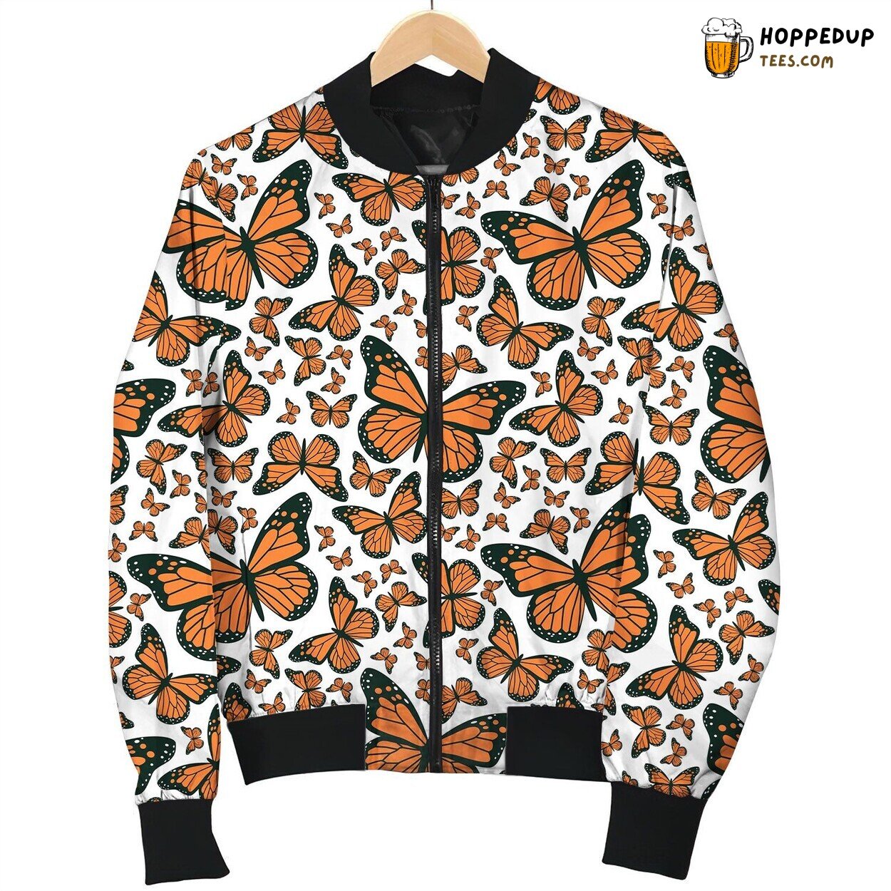 Monarch Butterfly Pattern Bomber Jacket