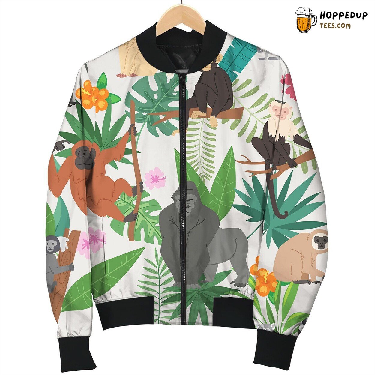 Monkeys And Tropical Leaves And Trees Bomber Jacket