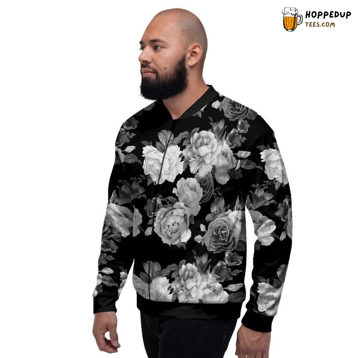 Monochrome Display of Floral Roses Men’s Bomber Jacket Classic Beauty