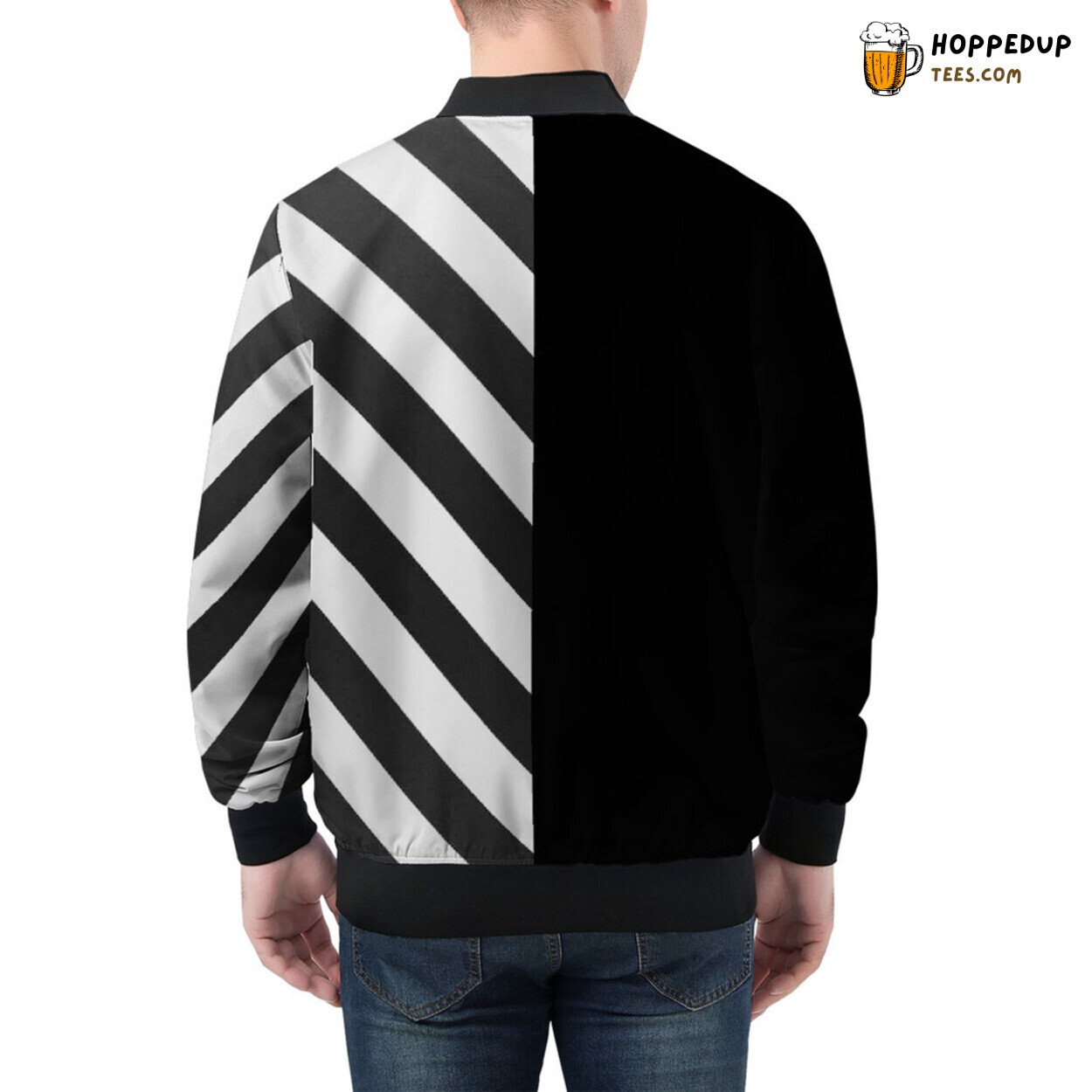 Monochrome Lines of Artistry on Men’s Bomber Jacket Stripes