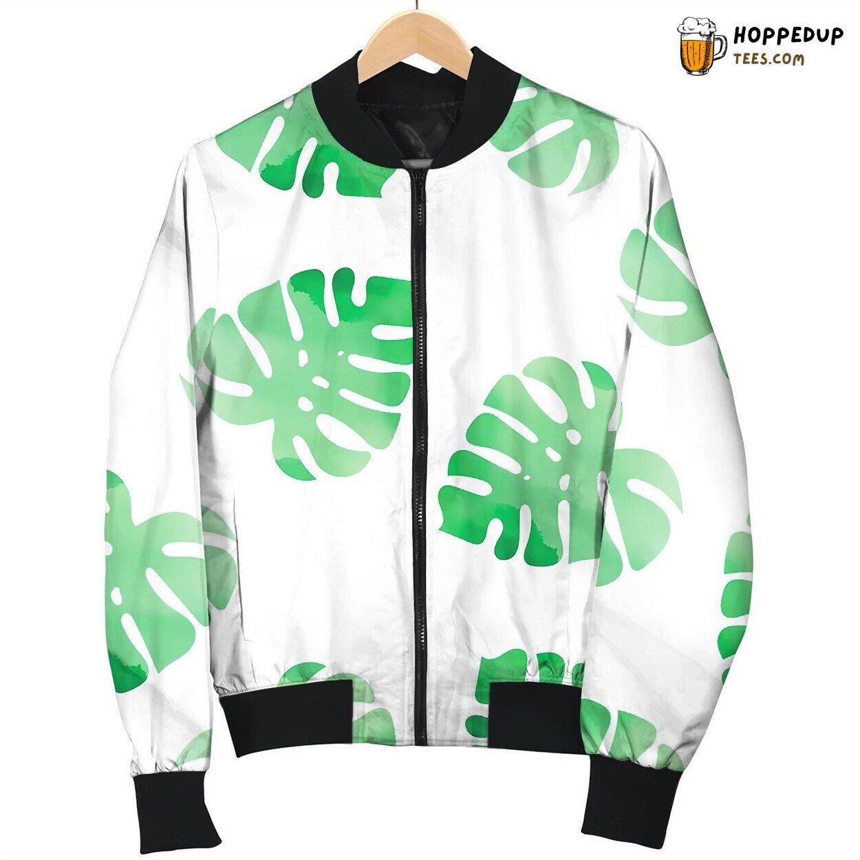 Monstera Floral Color Watercolor Seamless Bomber Jacket
