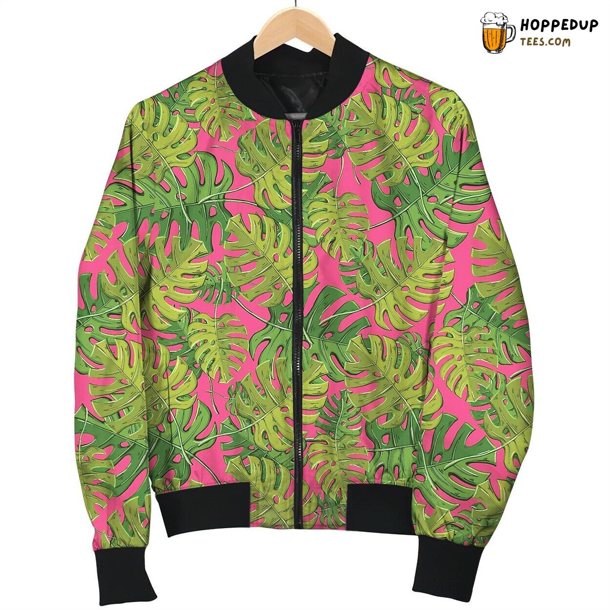 Monstera Plant Tropical Seamless Pattern Bomber Jacket