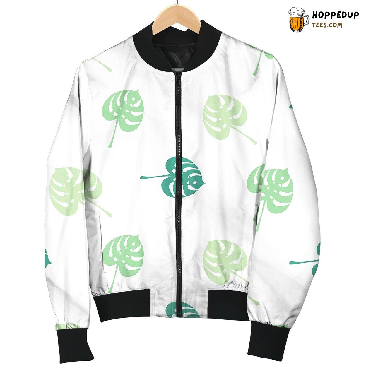 Monstera Tropic Plant Simple Leaves Seamless Bomber Jacket