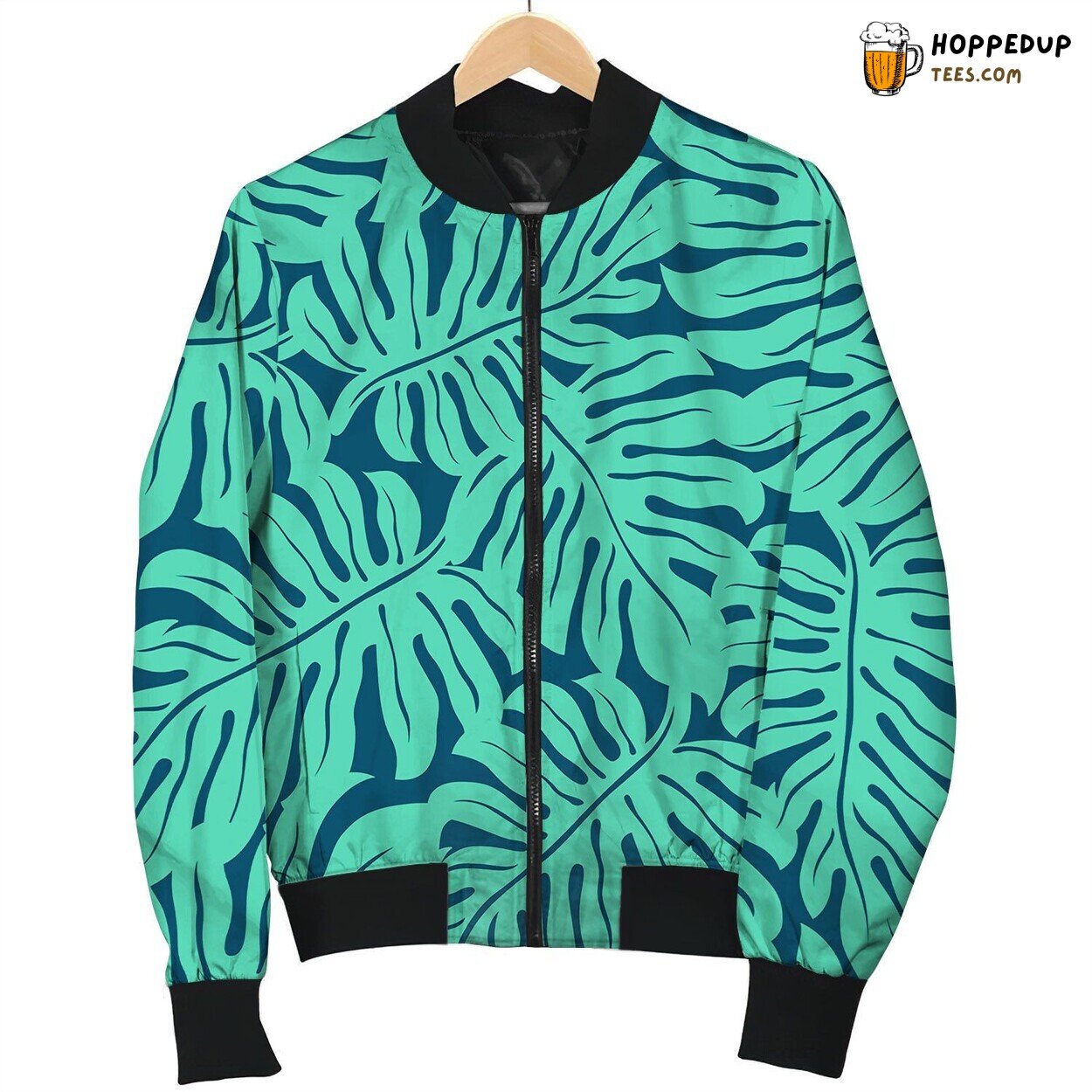 Monstera Tropical Leaf In A Seamless Pattern Bomber Jacket