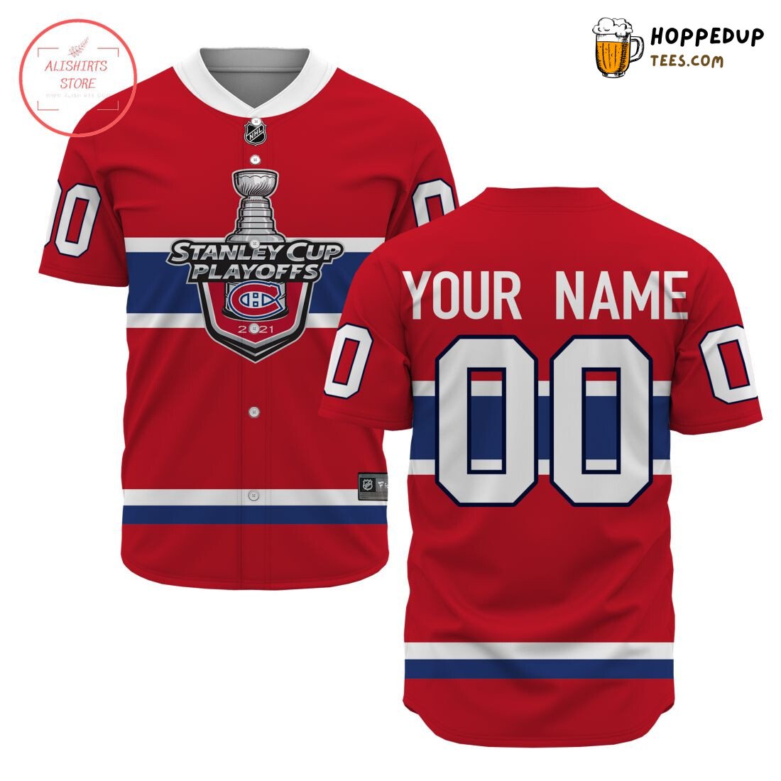 Montreal Canadiens Custom Red Blue Playoffs 2021 Baseball Jersey Montreal Canadiens Custom Red Blue Playoffs 2021 Baseball Jersey
