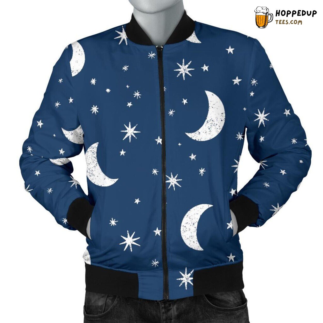 Moon Embracing the Star Men’s Bomber Jacket Unique Pattern Design Tribute