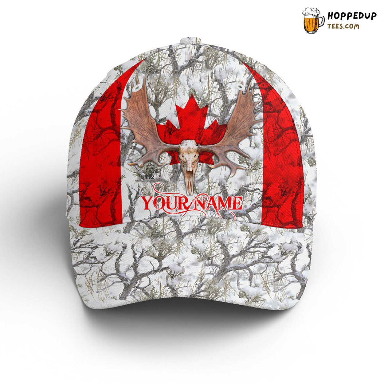 Moose Hunting Canada Flag Snow Camo 3D Print Custom Name Classic Baseball Cap