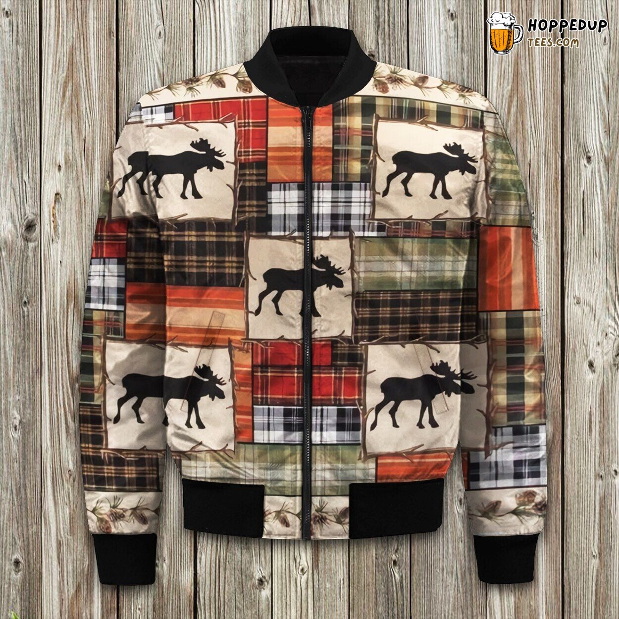 Moose Pattern Wilderness Winter Bomber Jacket Forest Elegance Touch