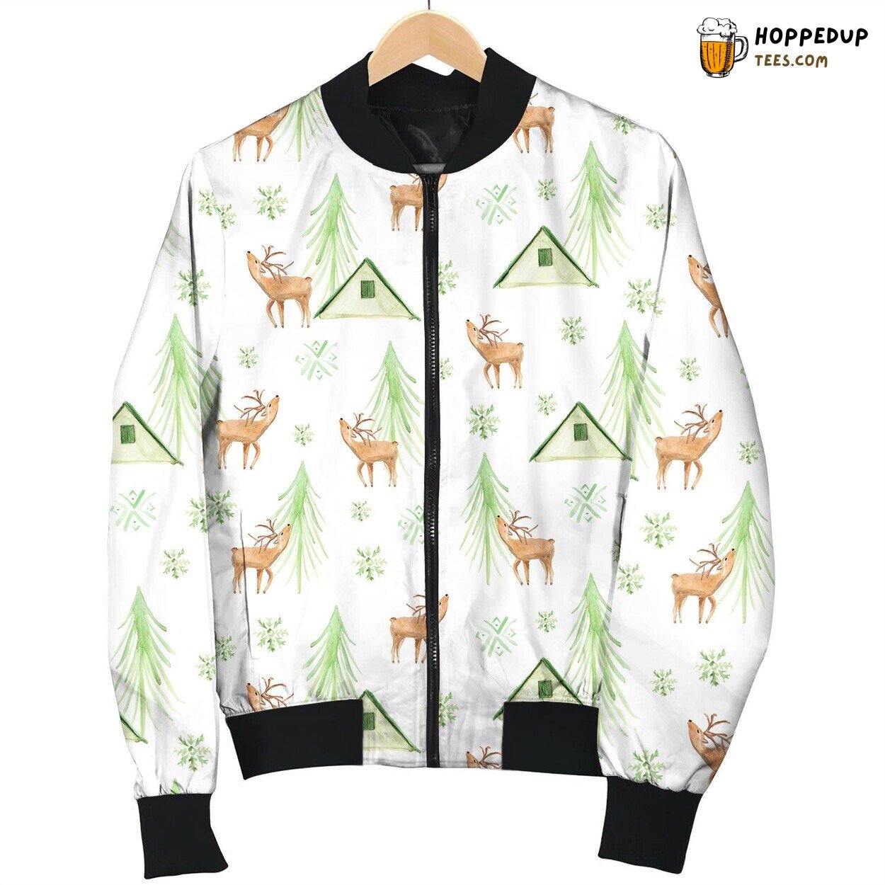 Moose Raises Head And Tent Christmas Style Bomber Jacket