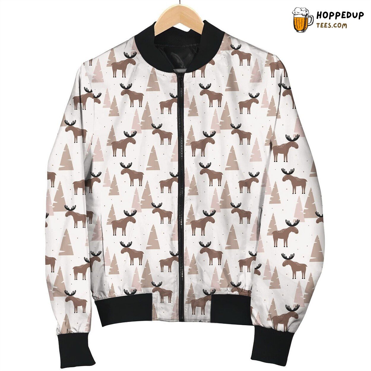 Moose Vintage Pattern Bomber Jacket