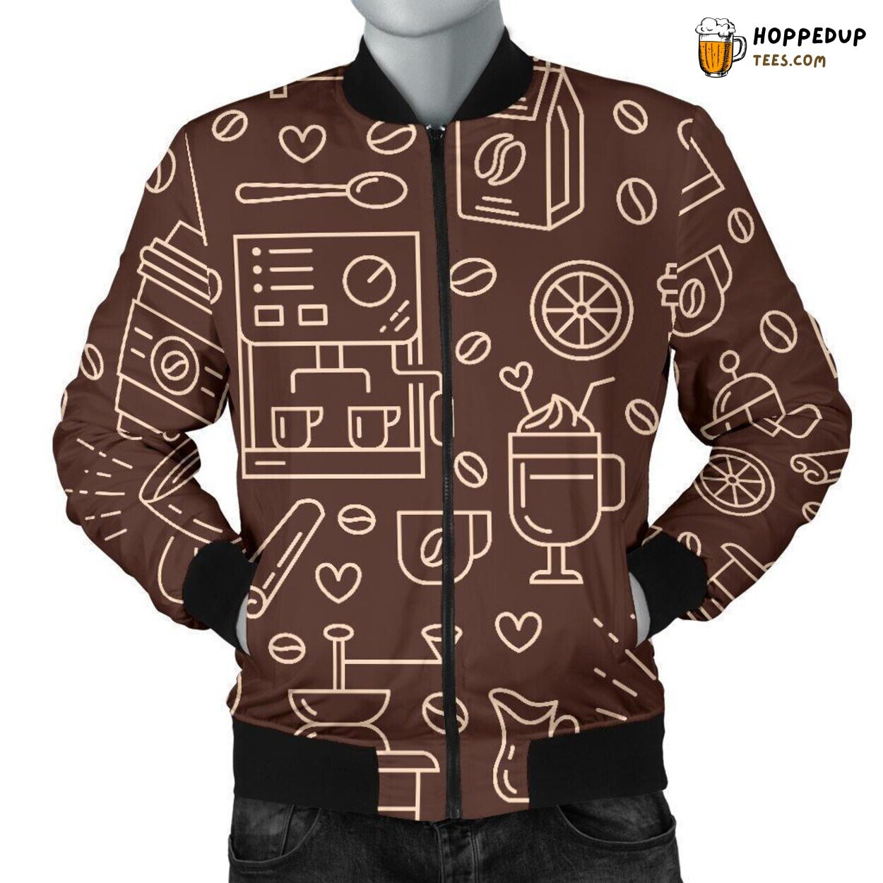 Morning Coffee Essence Men’s Bomber Jacket Unique Pattern Design Display Art