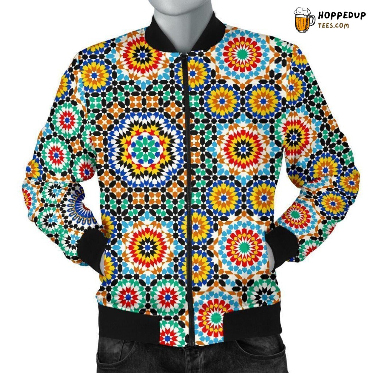 Mosaic Art in Vibrant Colors Men’s Bomber Jacket Distinct Pattern Design