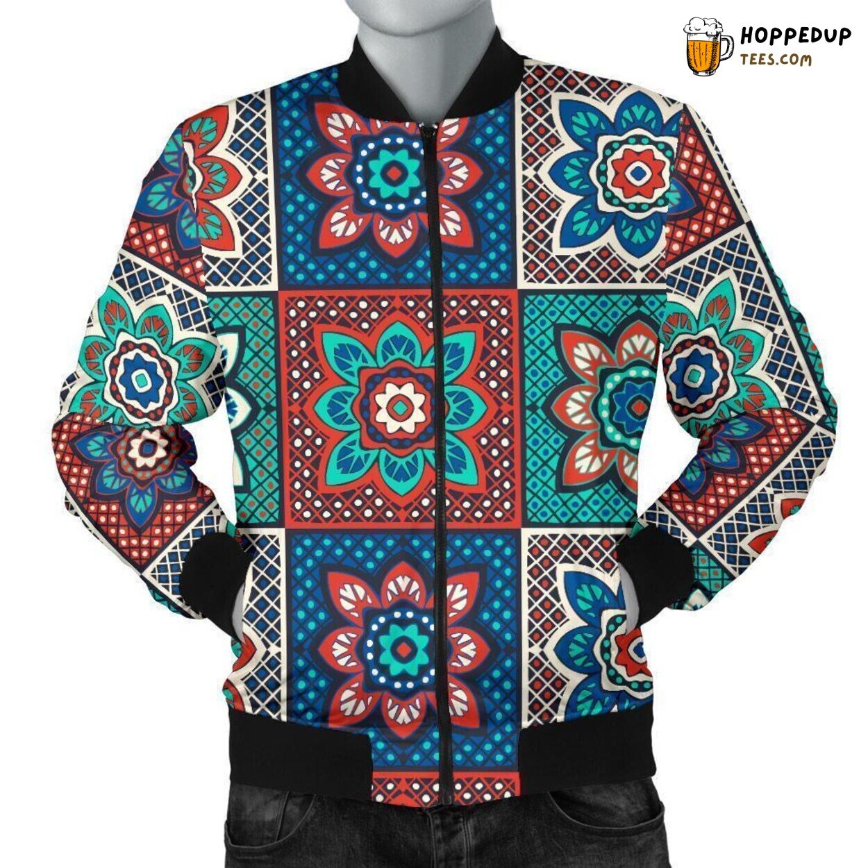 Mosaic in Vivid Colors Men’s Bomber Jacket Unique Pattern Design Essence