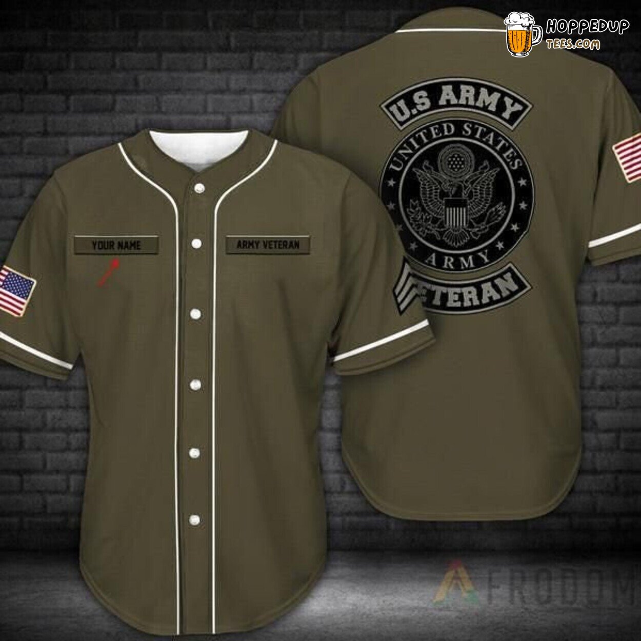 Moss Green US Army Veteran Personalized Service Baseball Jersey