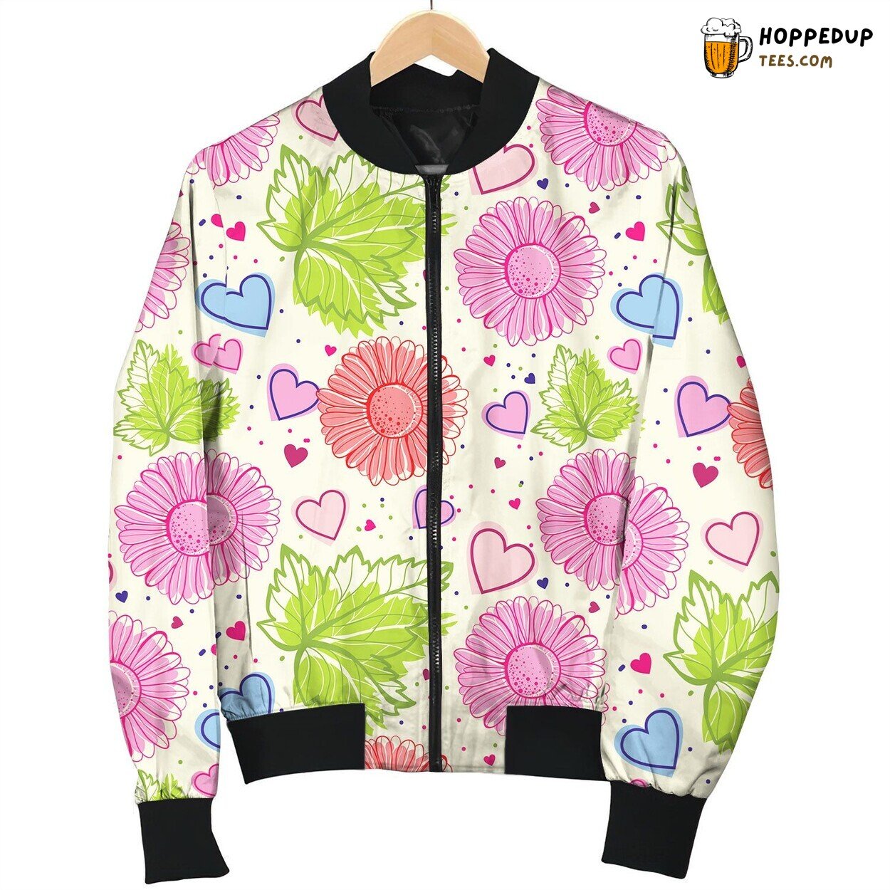 Mother Heart And Flower Pattern Bomber Jacket