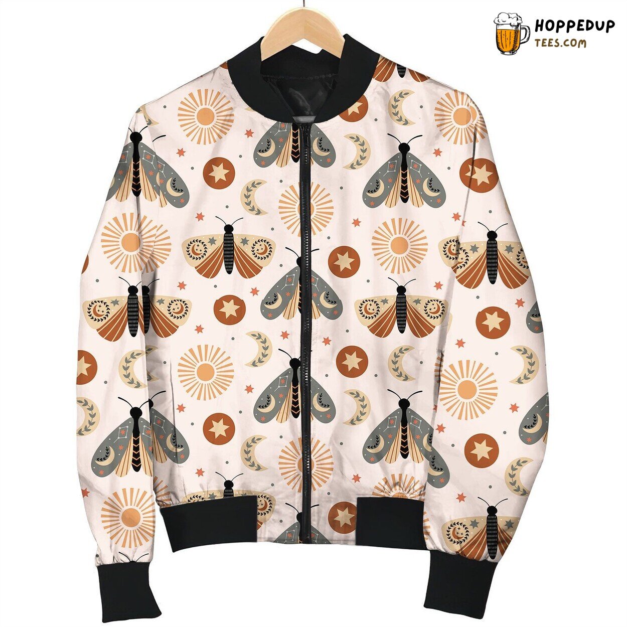 Moth’s Intricate Pattern Winter Bomber Jacket Designer Lux Touch