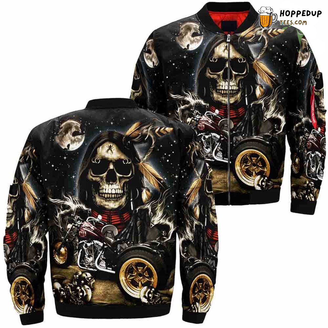 Motorbike & Skull Fusion in Native American Bomber Jacket Art