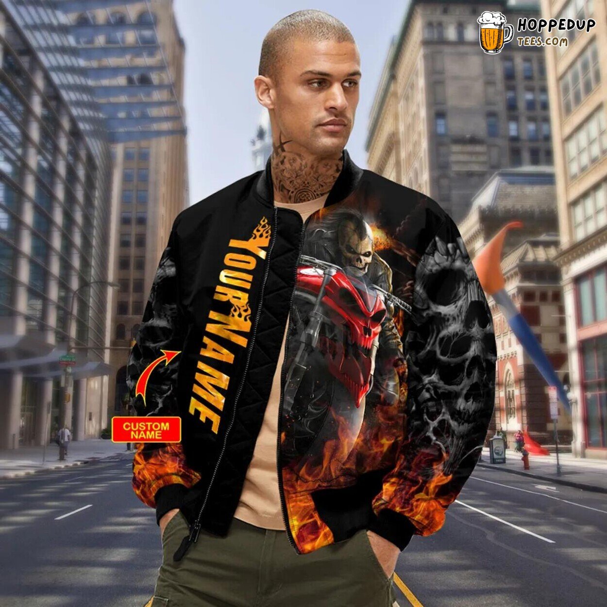 Motorcycle Racer Skull Custom Bomber Jacket 3D Viking Graphic Exclusive Tees