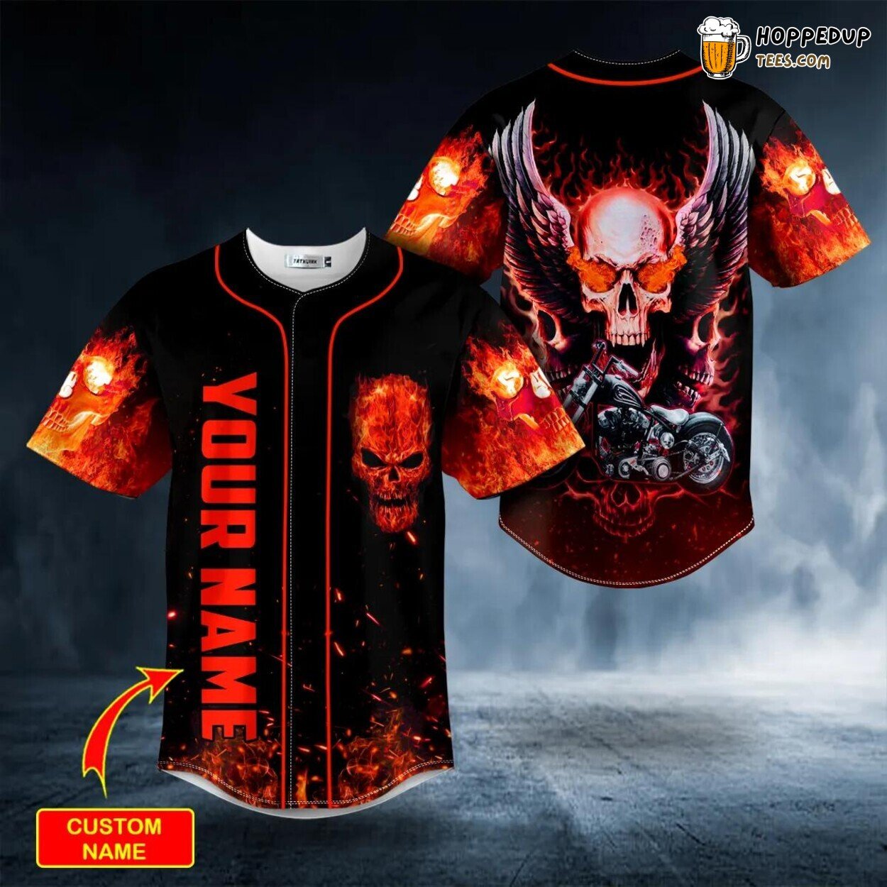 Motorcycle Winged Fire Skull Unique Tailored Baseball Jersey Custom