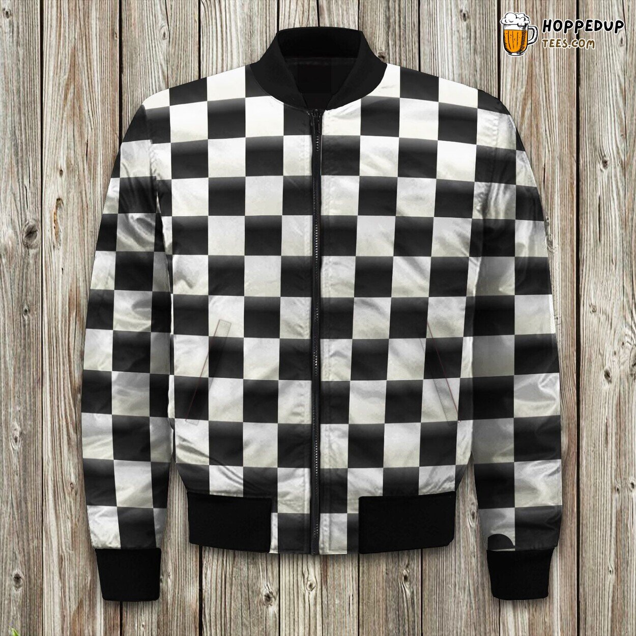 Motorsport Checkered Flag Winter Bomber Jacket Luxurious Design Warmth