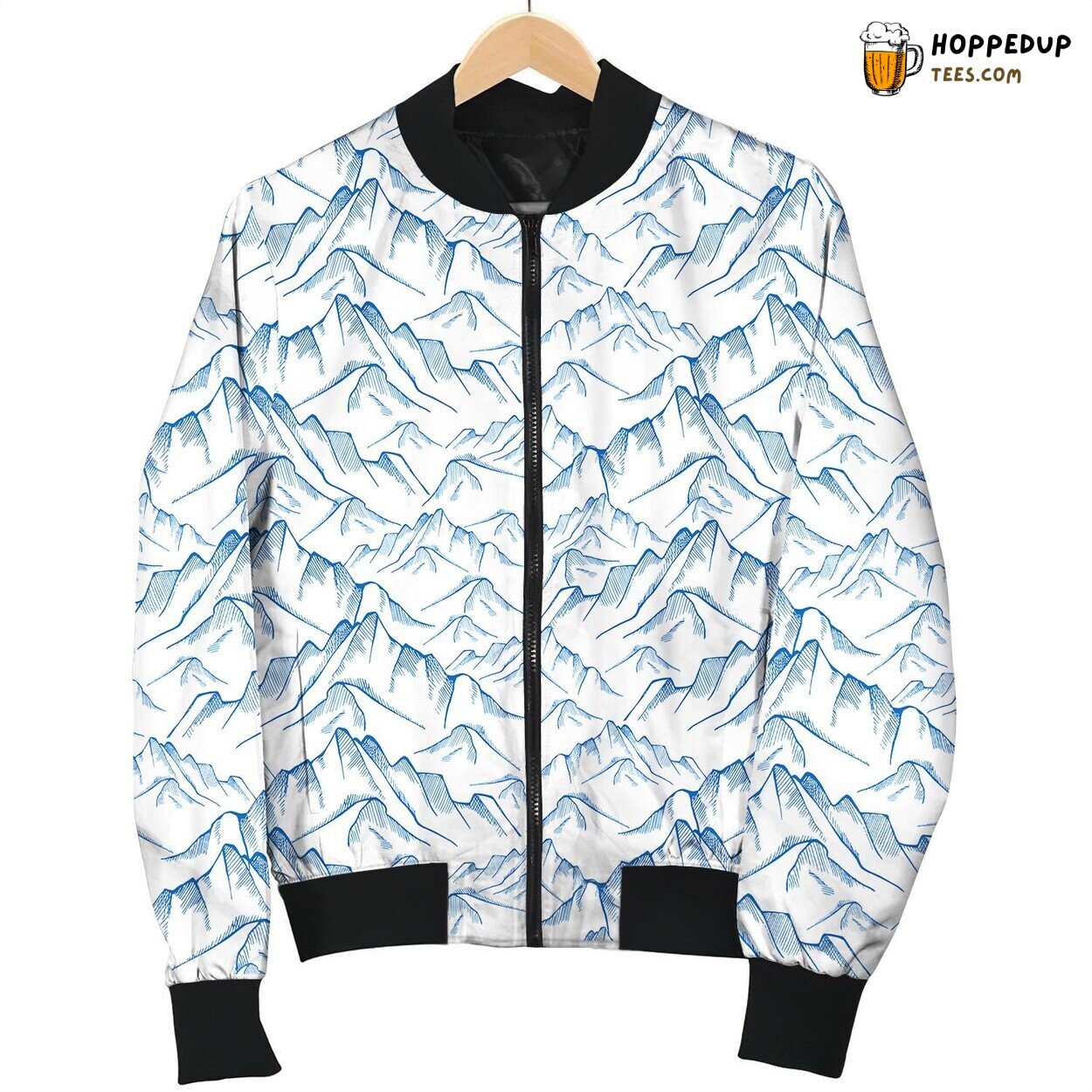Mountain Blue Line Drawing Bomber Jacket