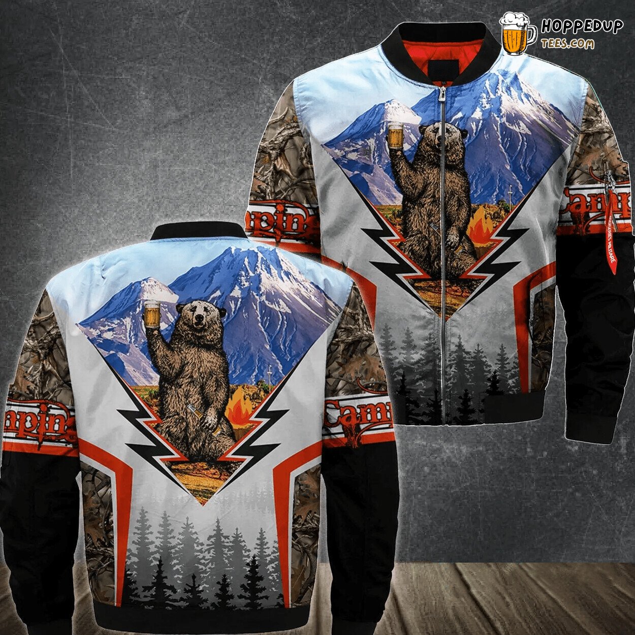 Mountain Camping Bear Beer Design 3D Printed Bomber Jacket Unique Look