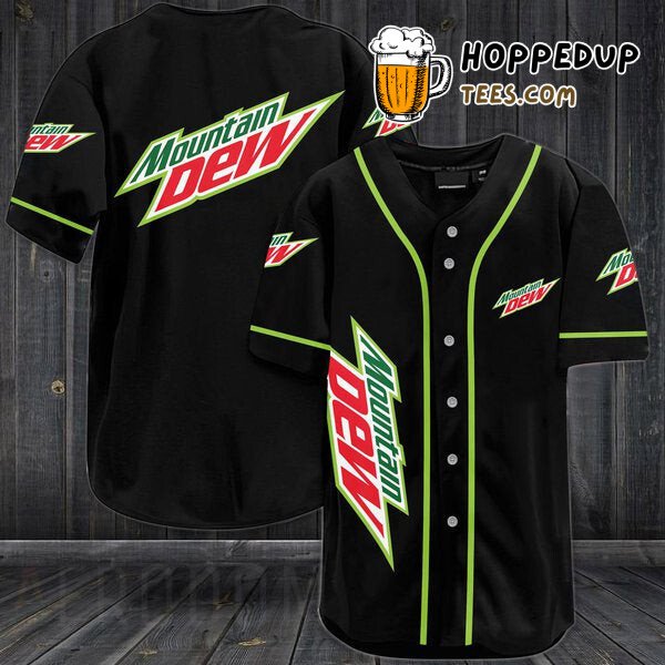 Mountain Dew Inspired Black Baseball Jersey Distinctive Unique Design Look