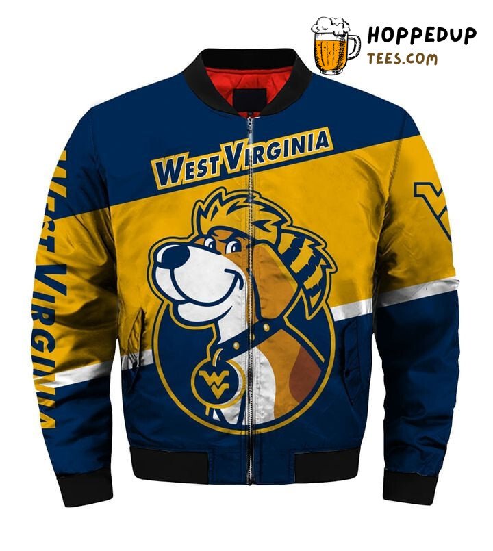 Mountaineers NCAA West Virginia Bomber Jacket in Blue Gold Elegance Mountaineers NCAA West Virginia Bomber Jacket in Blue Gold Elegance