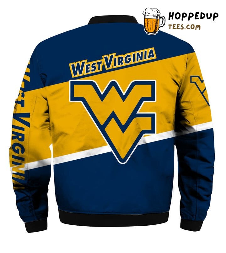 Mountaineers NCAA West Virginia Bomber Jacket in Blue Gold Elegance