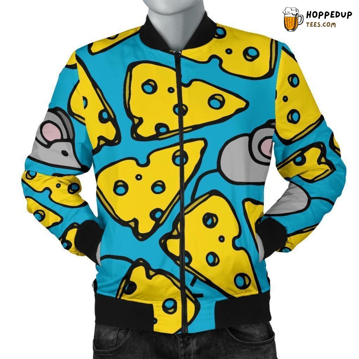 Mouse Among Cheese Men’s Bomber Jacket Unique Pattern Design Essence Art