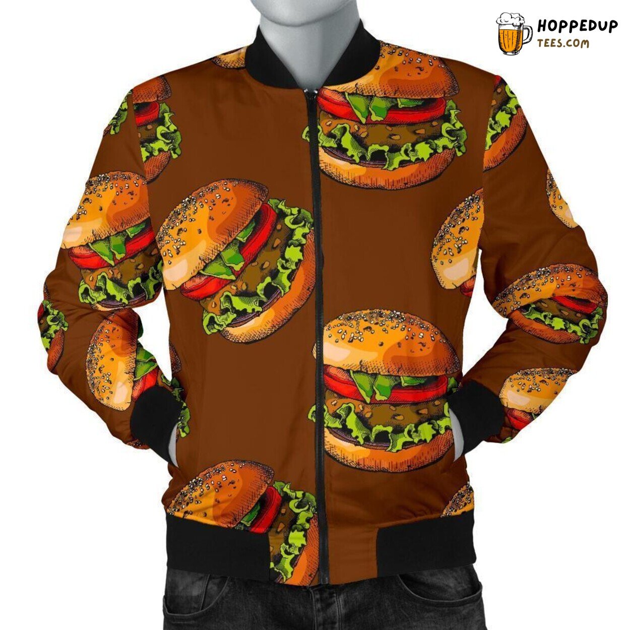 Mouthwatering Brown Hamburger Men’s Bomber Jacket Unique Pattern Design