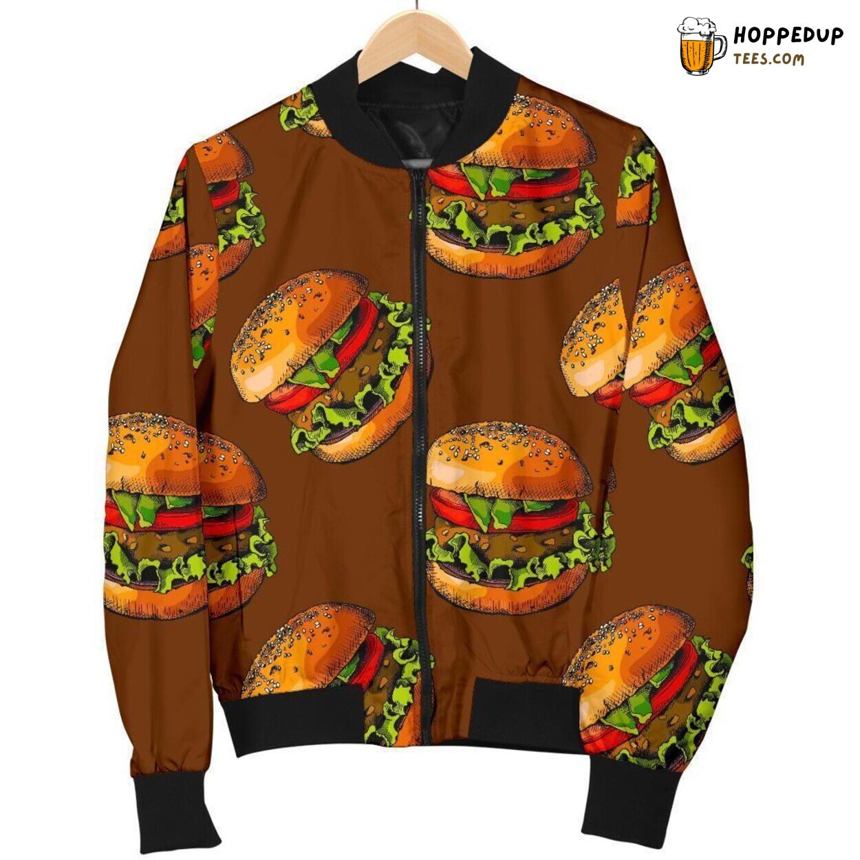 Mouthwatering Brown Hamburger Men’s Bomber Jacket Unique Pattern Design