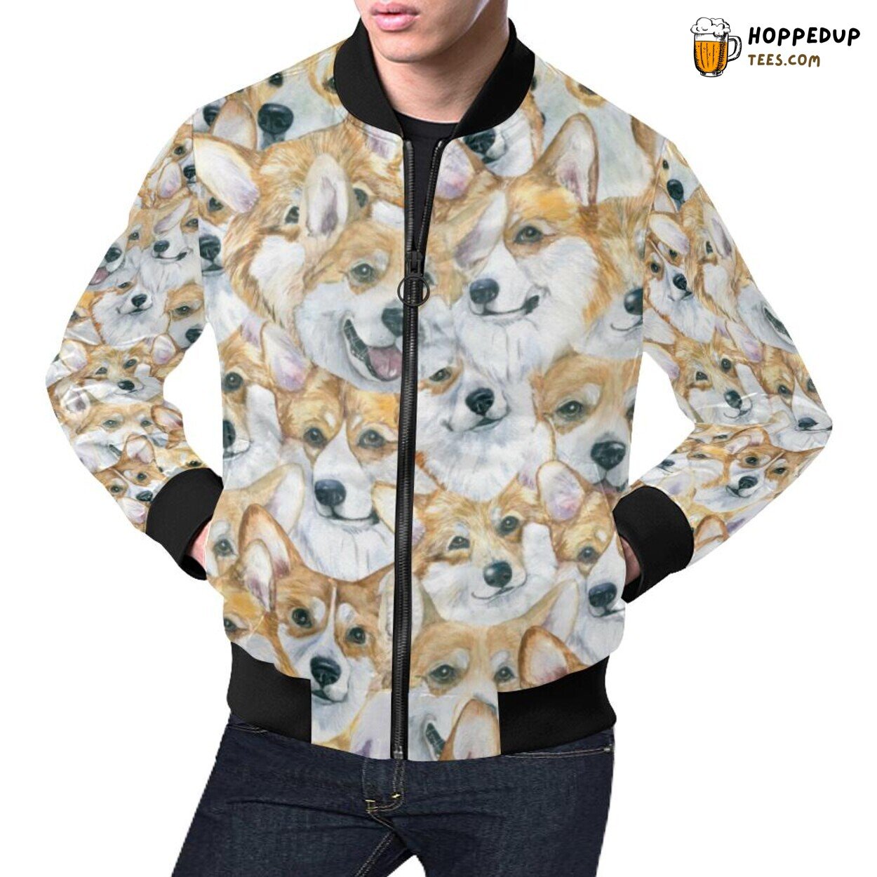 Multi Color Corgi Pattern Print Men’s Bomber Jacket Exclusive Design Multi Color Corgi Pattern Print Men’s Bomber Jacket Exclusive Design