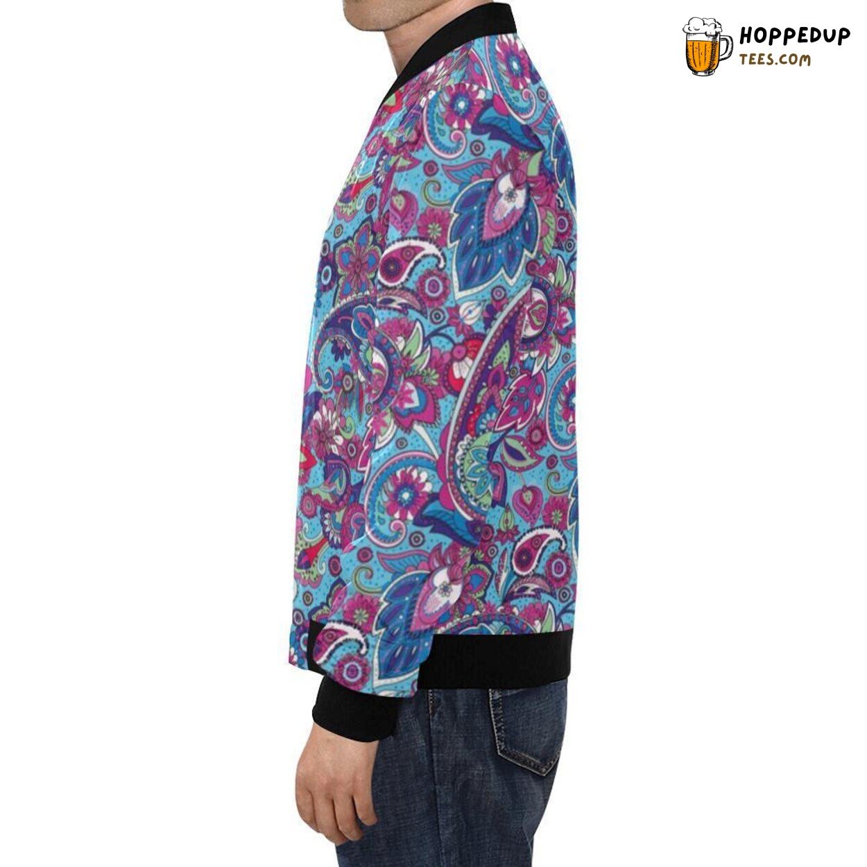 Multi Paisley Design Blue Purple Red Men’s Bomber Jacket Vibrant Swirl Fashion