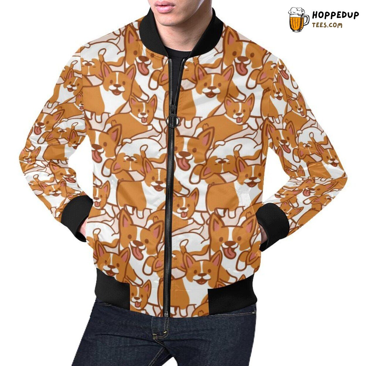 Multi Shade Corgi Pattern Print Men’s Bomber Jacket Unique Fashion Multi Shade Corgi Pattern Print Men’s Bomber Jacket Unique Fashion