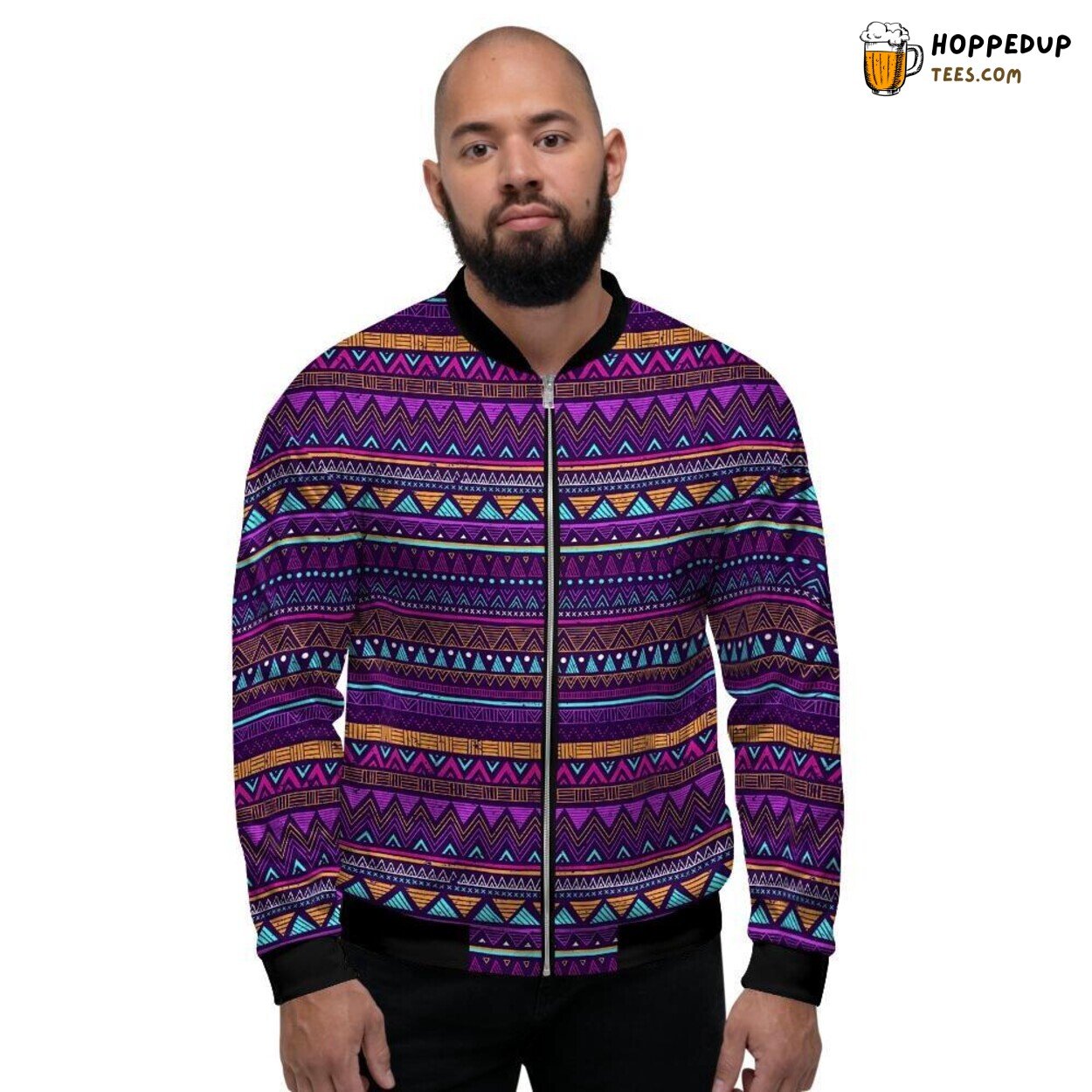 Multicolor Aztec Doodle Stripe Native Men’s Bomber Jacket Artistic Design Look