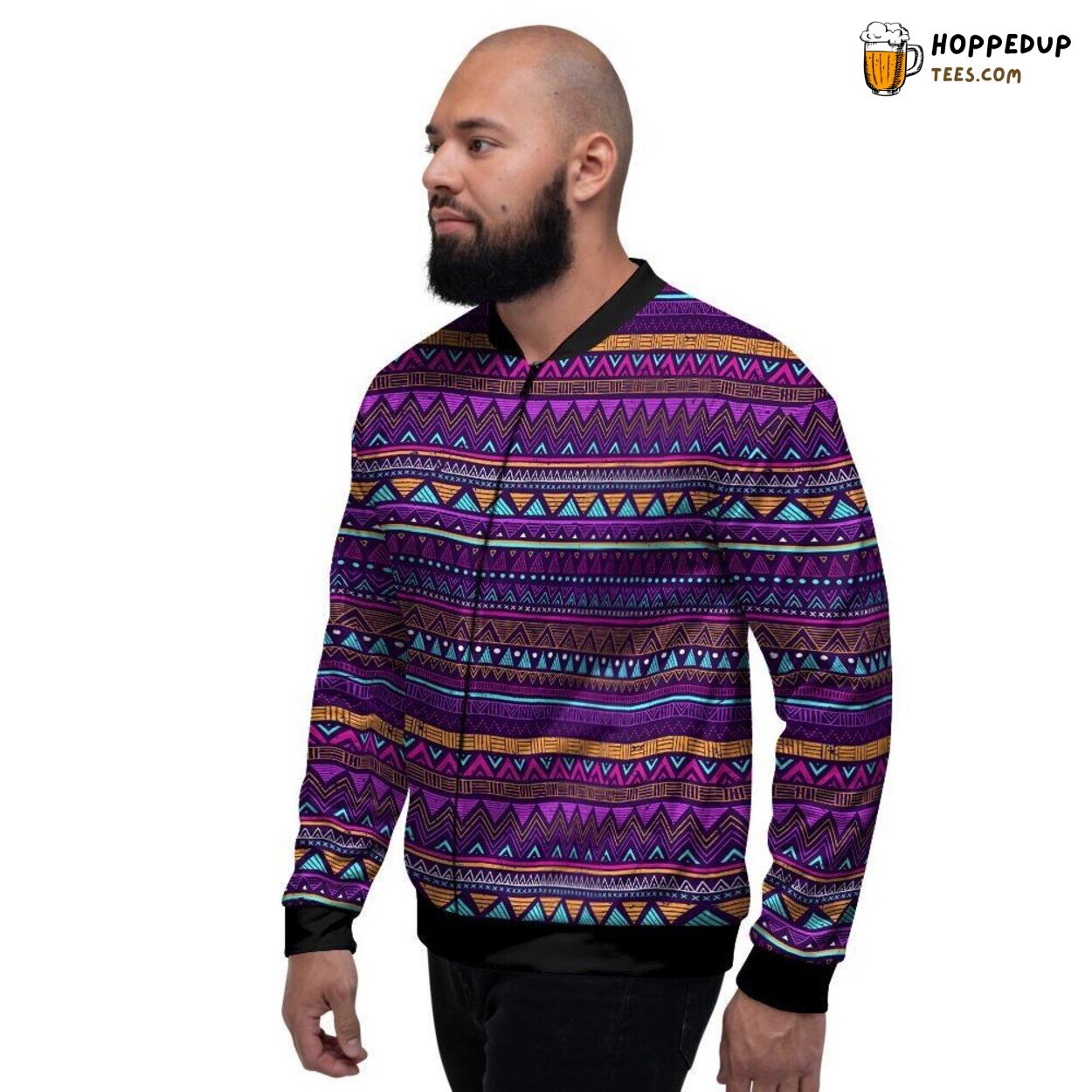 Multicolor Aztec Doodle Stripe Native Men’s Bomber Jacket Artistic Design Look