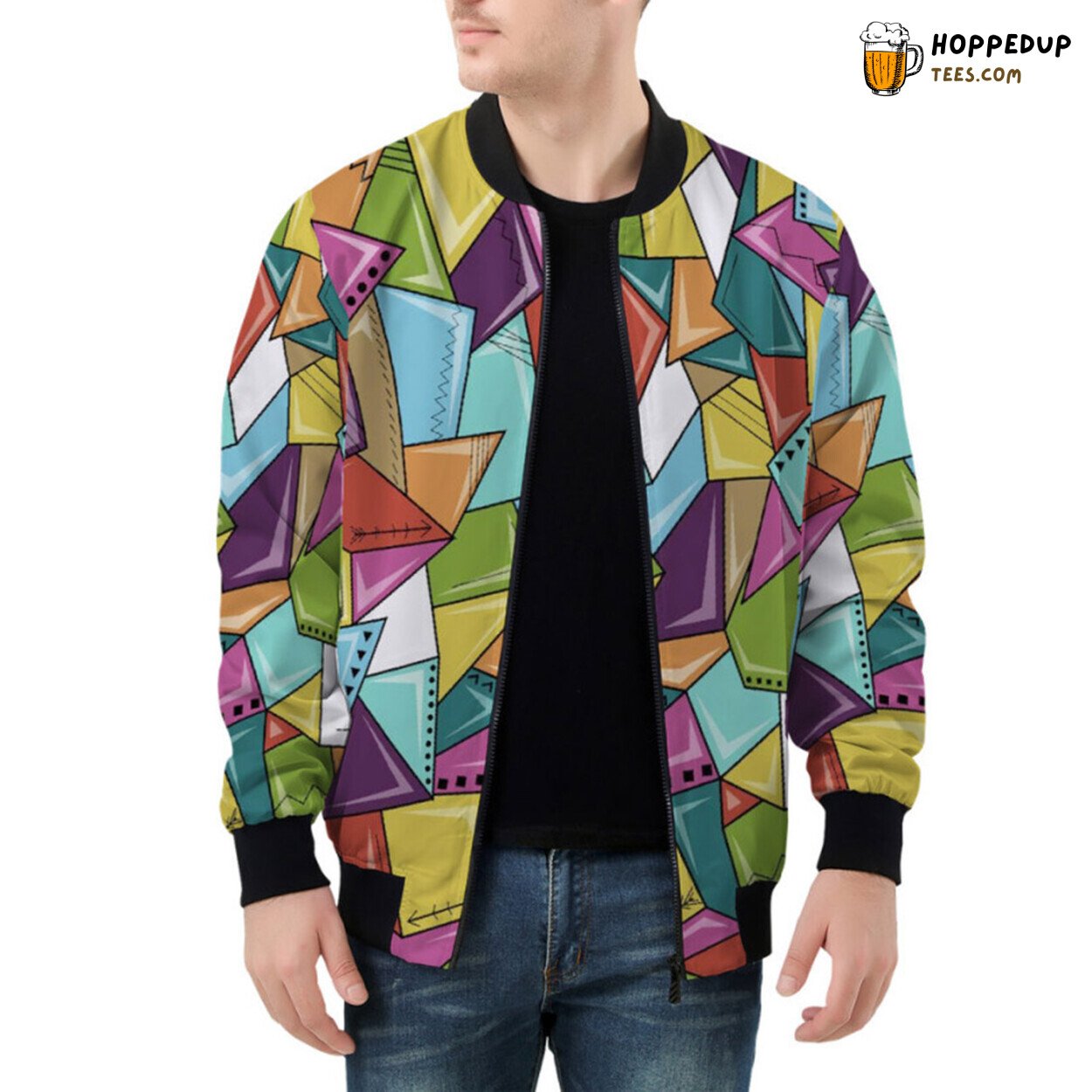 Multicolor Mosaic Geometric Patterns Elegance Bomber Jacket