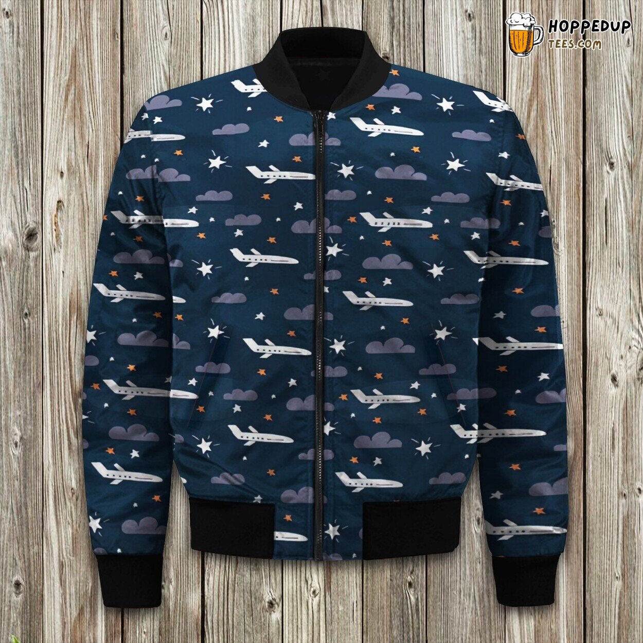 Multiple Airplanes Pattern Bomber Jacket Celebrate Winter’s Skyward Journeys
