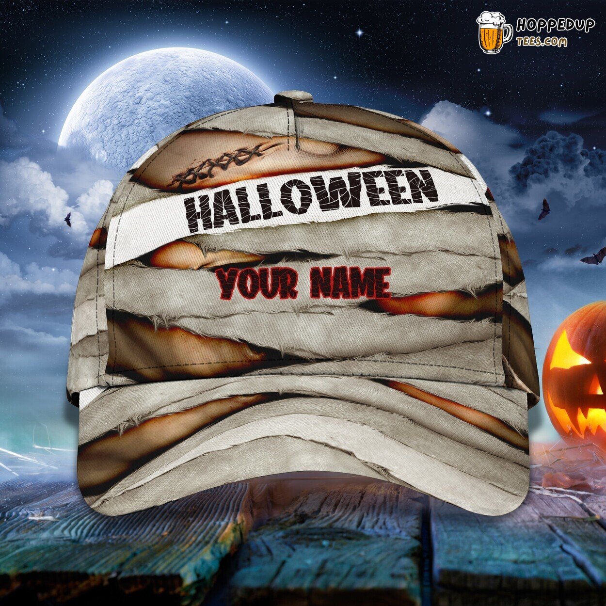 Mummy Halloween Custom Name Baseball Adjustable Cap Mens Womens