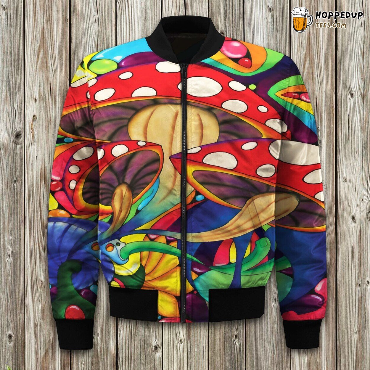 Mushroom Hippie Design Winter Bomber Jacket Bohemian Free Spirit Look