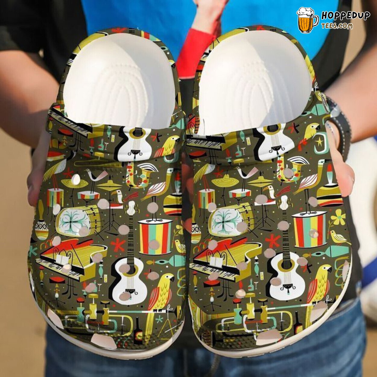 Music Pattern Theme Comfortable Stylish Comfy Rubber Clog Shoes