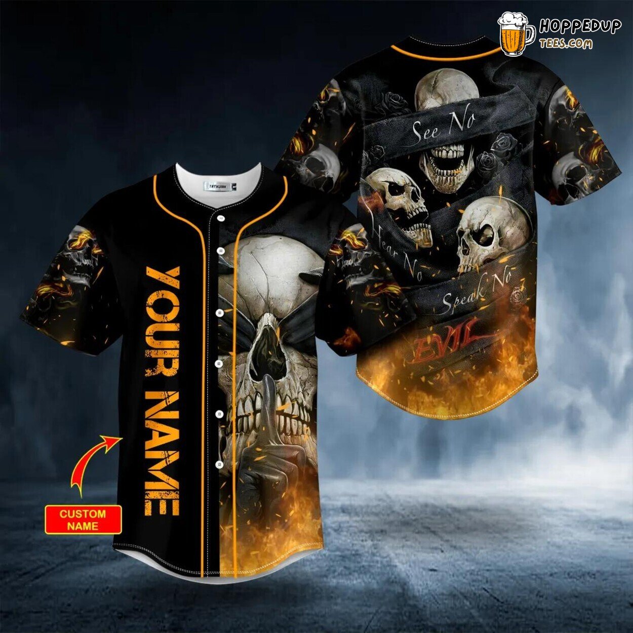 Mute Blind Silent Fire Design Authentic Skull Baseball Jersey Edition
