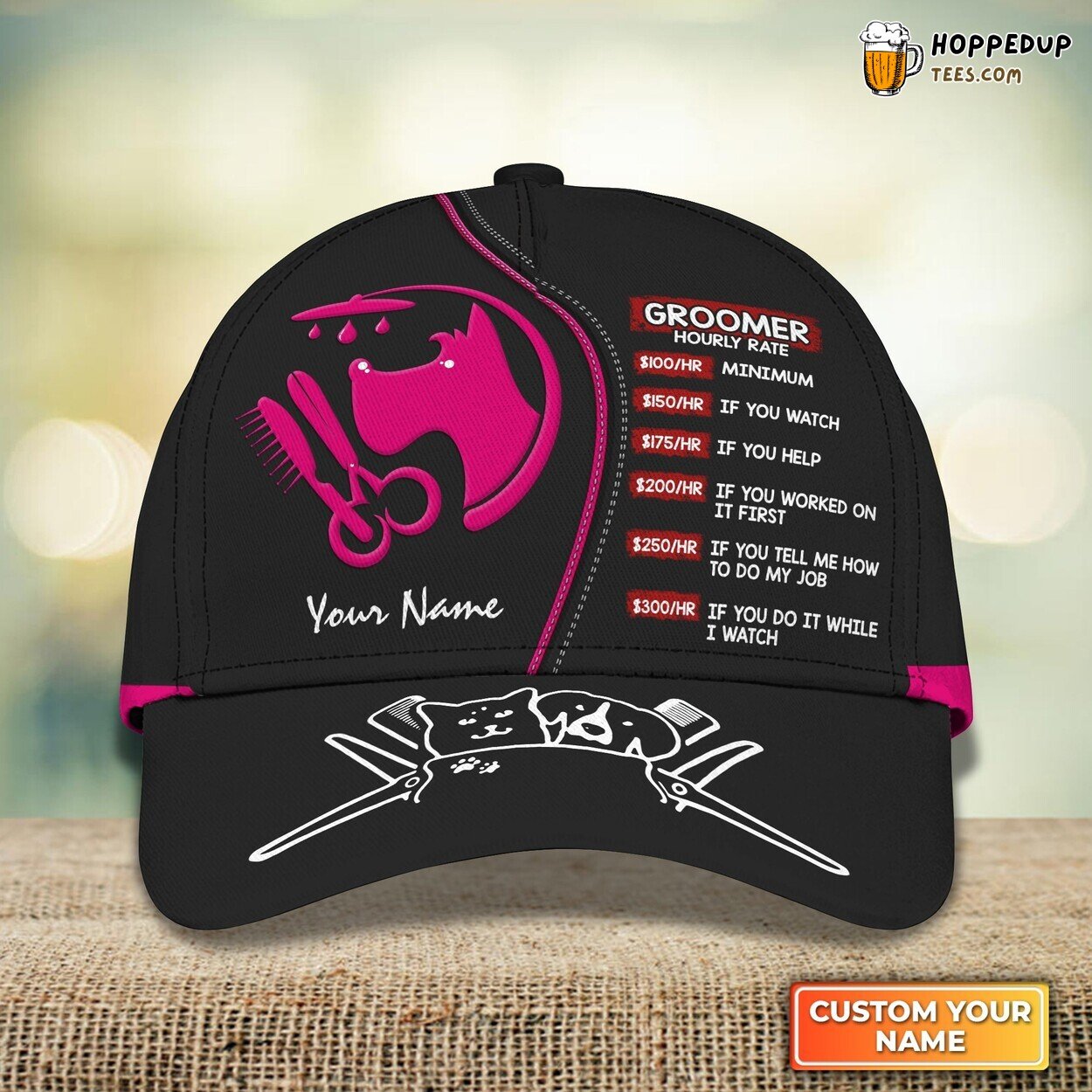 My Craft Dog Groomer Pink Salon Uniform 3D Cap Personalized Name Edition