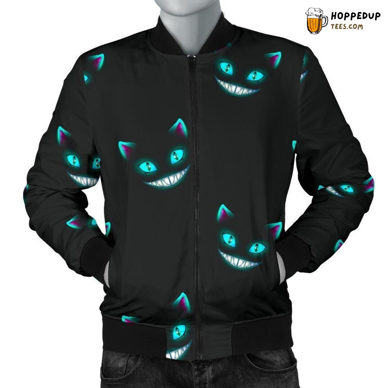 Mysterious Black Cat Design Men’s Bomber Jacket Distinct Pattern Tribute