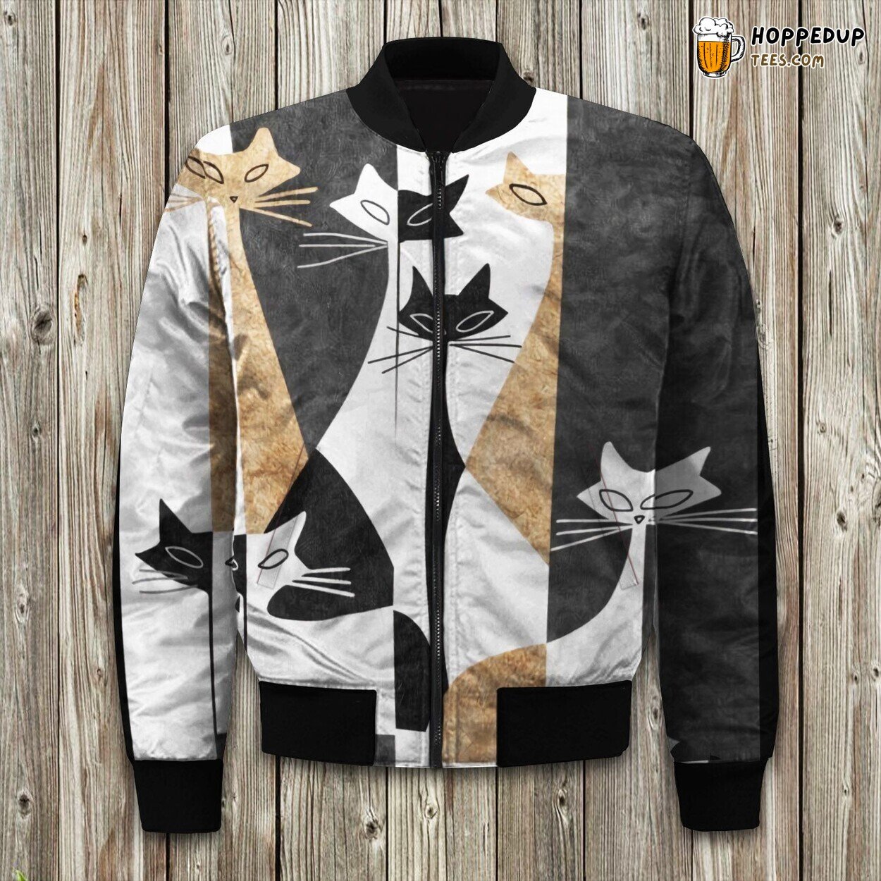 Mysterious Cat Gaze Winter Bomber Jacket Enigmatic Feline Fashion Touch